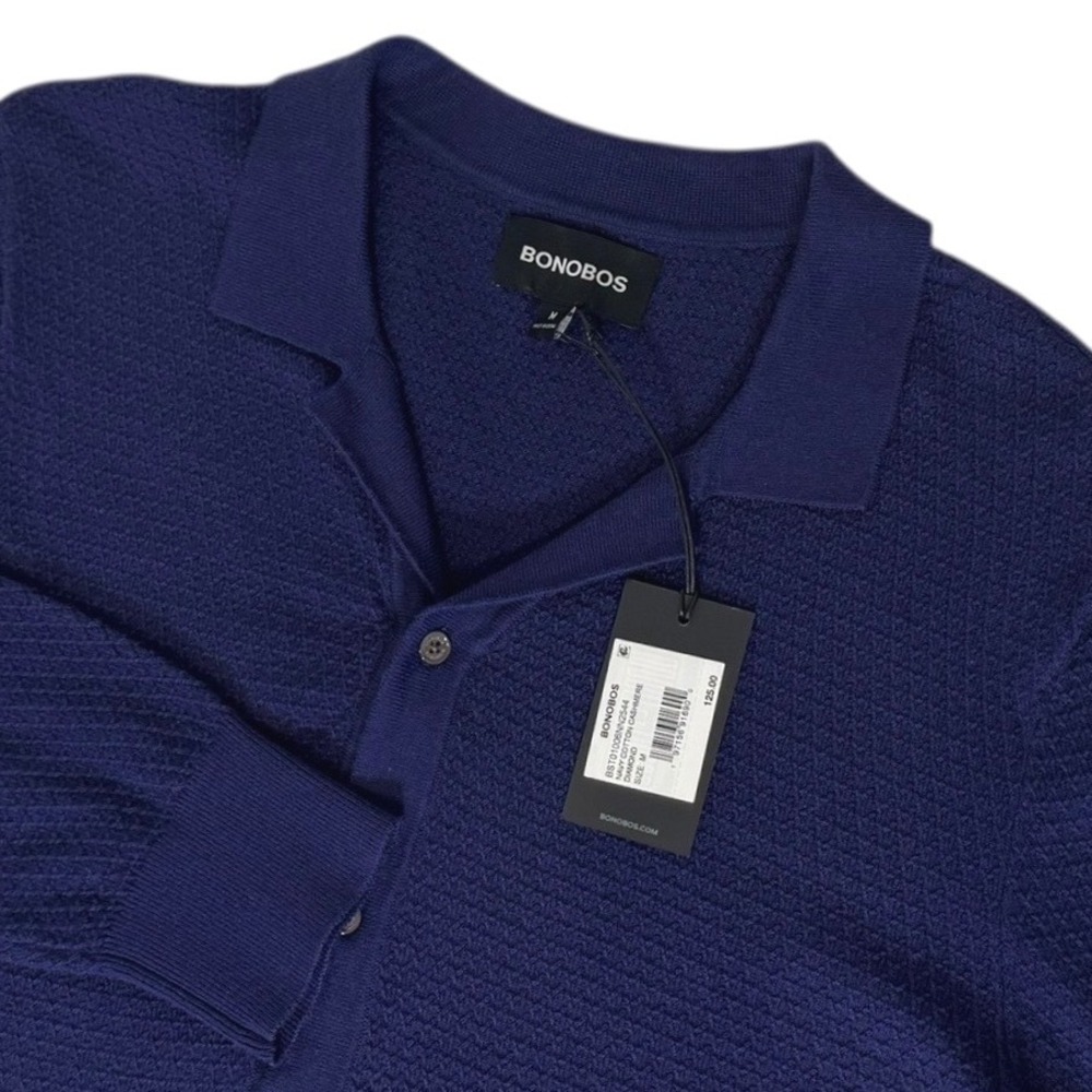 BONOBOS Mens MEDIUM Navy Blue‎ Cotton Cashmere Diamond Knit Button Up Cardigan